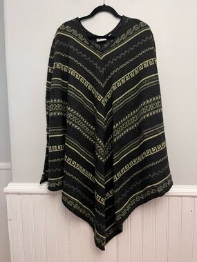 Maglia Donna Boho Italian Wool Blend Greek Key Poncho, One Size